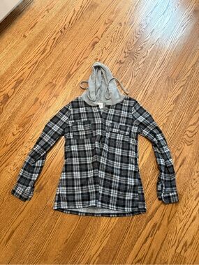 Buckle Gray Plaid Hooded Flannel Shirt Jacket